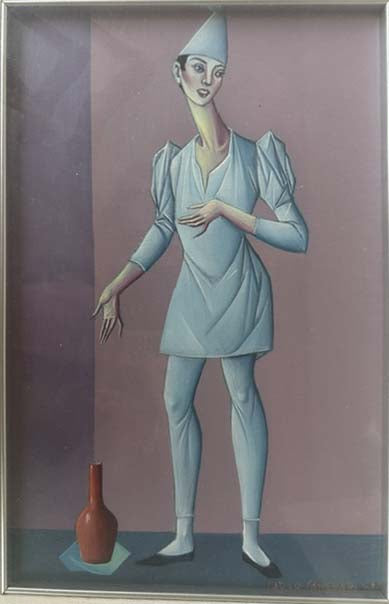 Figura di Pulcinella a olio su tela di Carlo Canevari