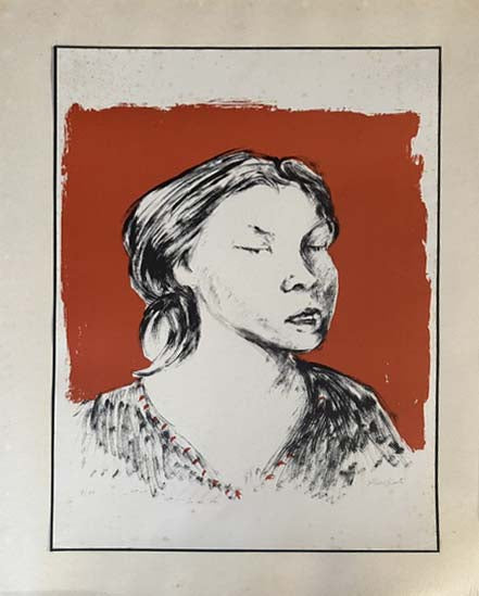 Litografia Volto di donna di Domenico Purificato