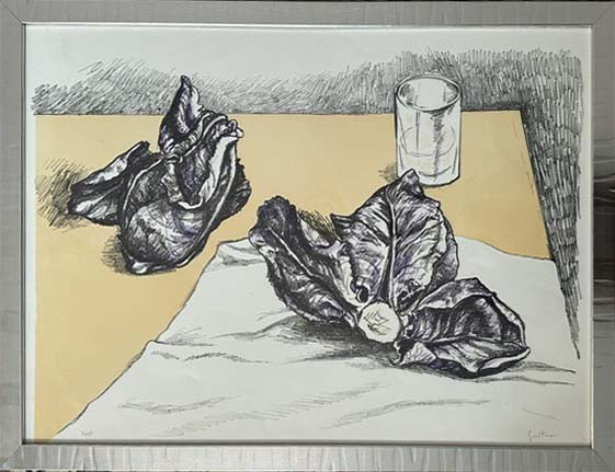 Natura morta con radicchio e bicchiere, litografia di Renato Guttuso