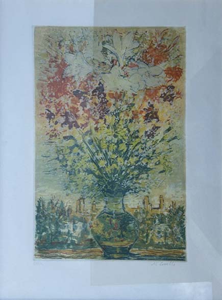 Vaso di fiori in acquaforte acquatinta di Michele Cascella