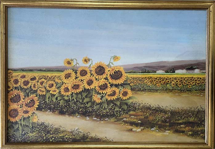 Campo di girasoli in olio su tela attribuito a C. Lipari