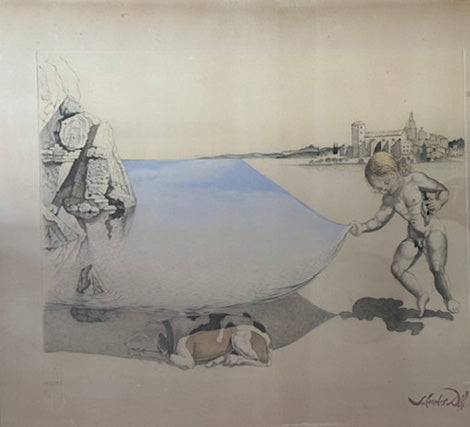 Salvador Dalì - Moi-meme a la edad de seis años, levantando con extrema precaución la piel del mar para observar a un niño durmiendo en las sombras del agua.