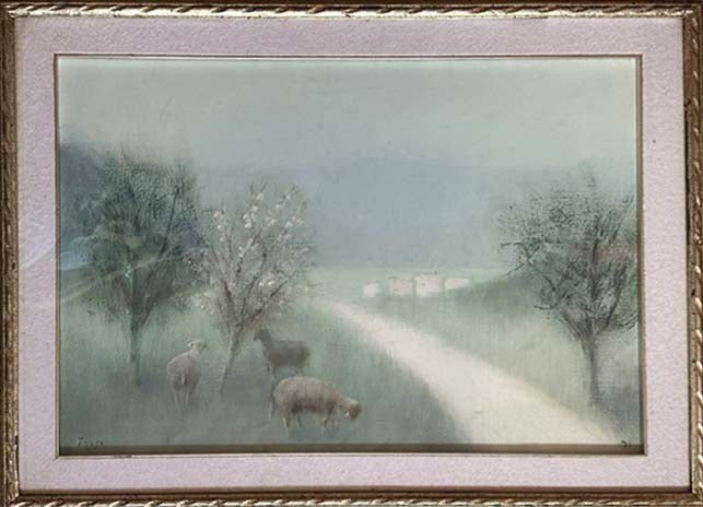 Campagna romana, paesaggio con figure a olio su tela di Troso