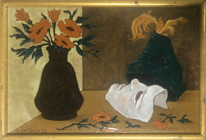 G. De Angelis - Jarrón de flores con máscara