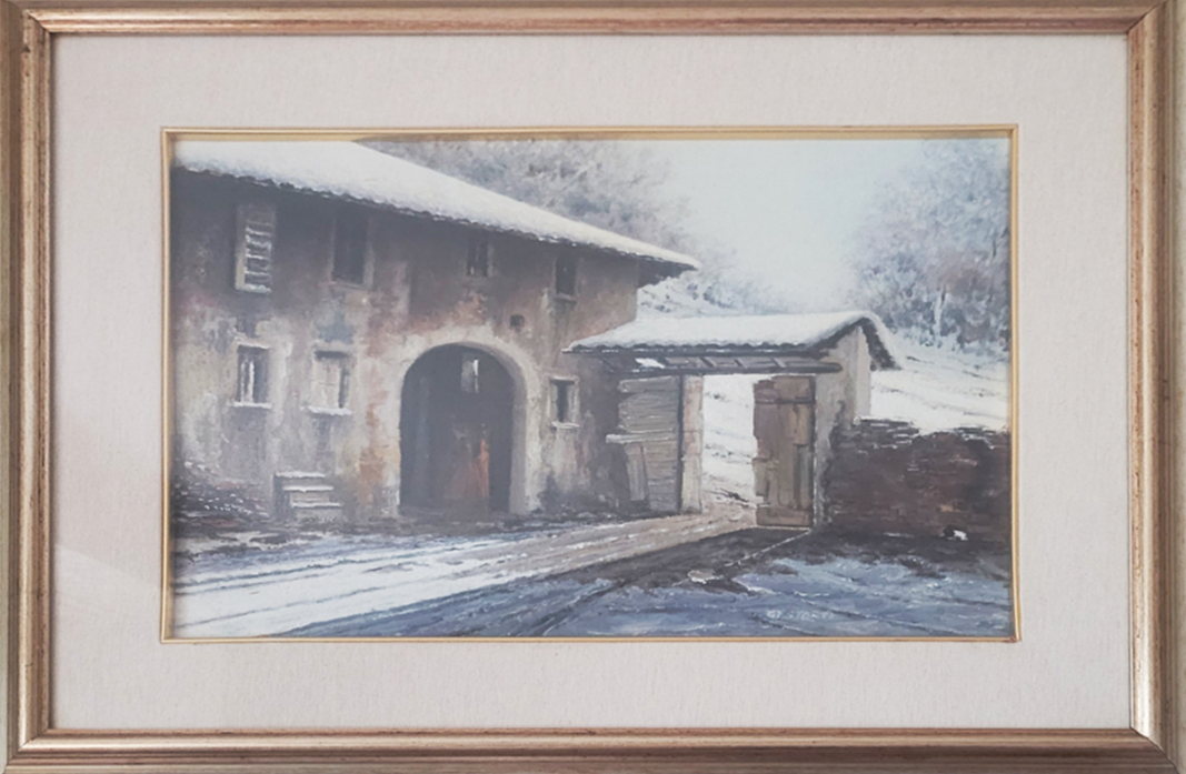 Gian Franco Storti - Scorcio di cascinale lombardo dopo una nevicata