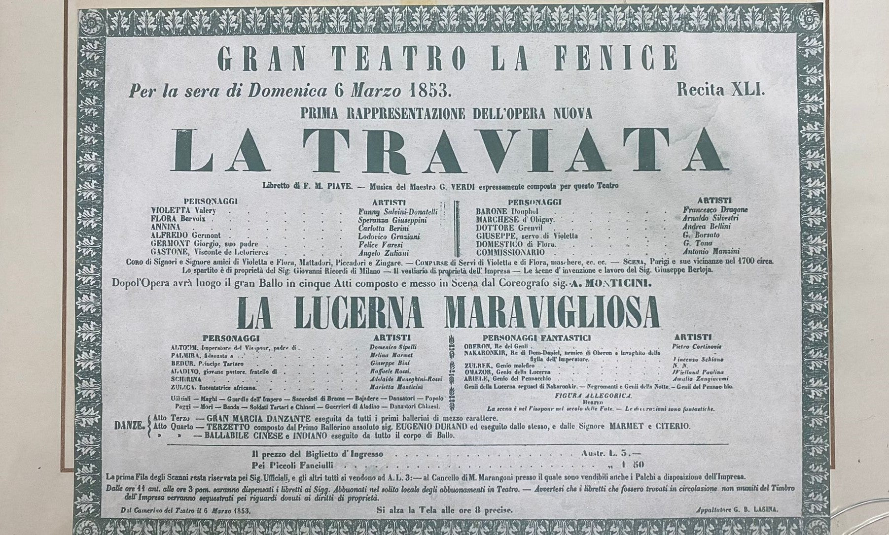 LA TRAVIATA - LOCANDINA DI PREGIO - GRAN TEATRO LA FENICE