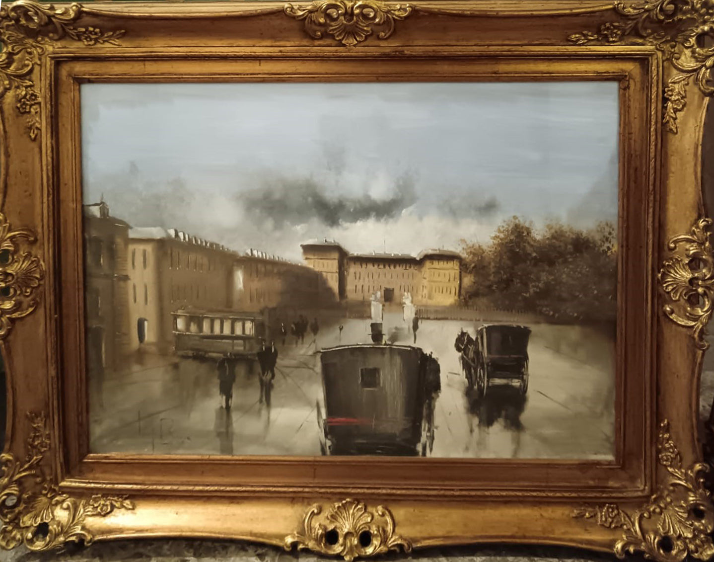 Luigi Rocca - Senza titolo (Viale con carrozze)