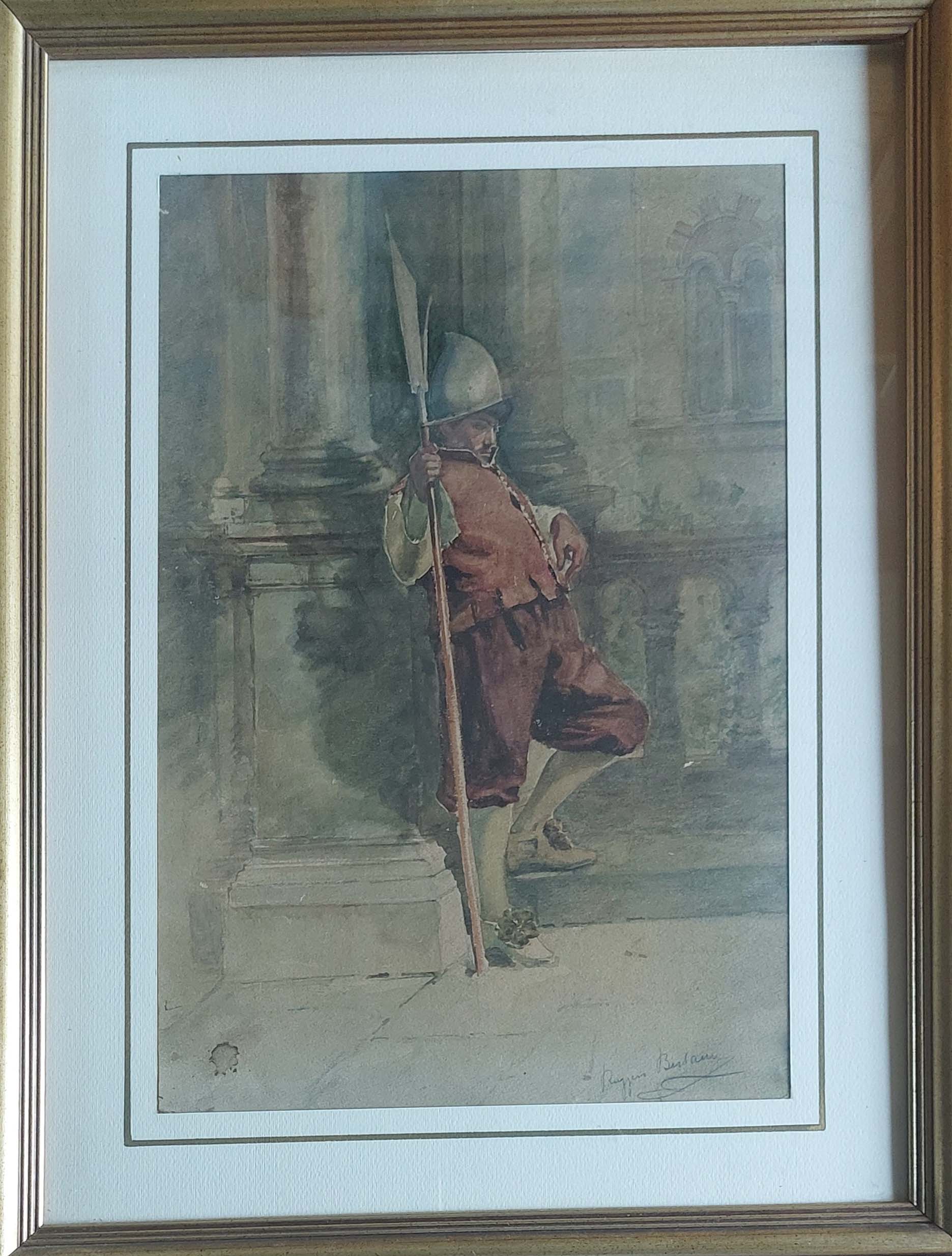 Ruggero Berlam - Senza titolo (soldato con alabarda) - Acquerello su carta