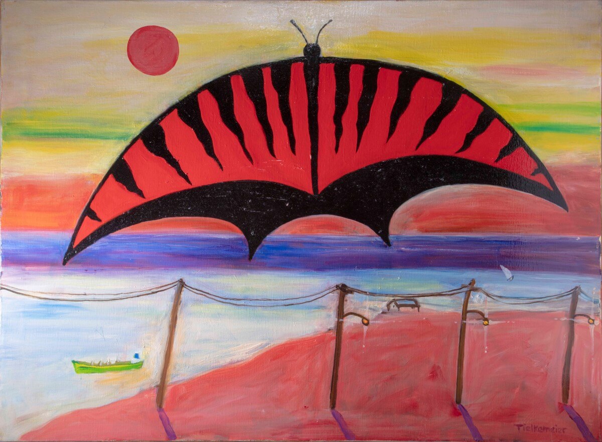 Ken Tielkemeier - Sunrise over New York Bay with a Red Butterfly
