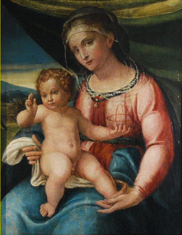 Atribuido a Gerolamo Colleoni - La Virgen y el Niño con la túnica de Salvator Mundi