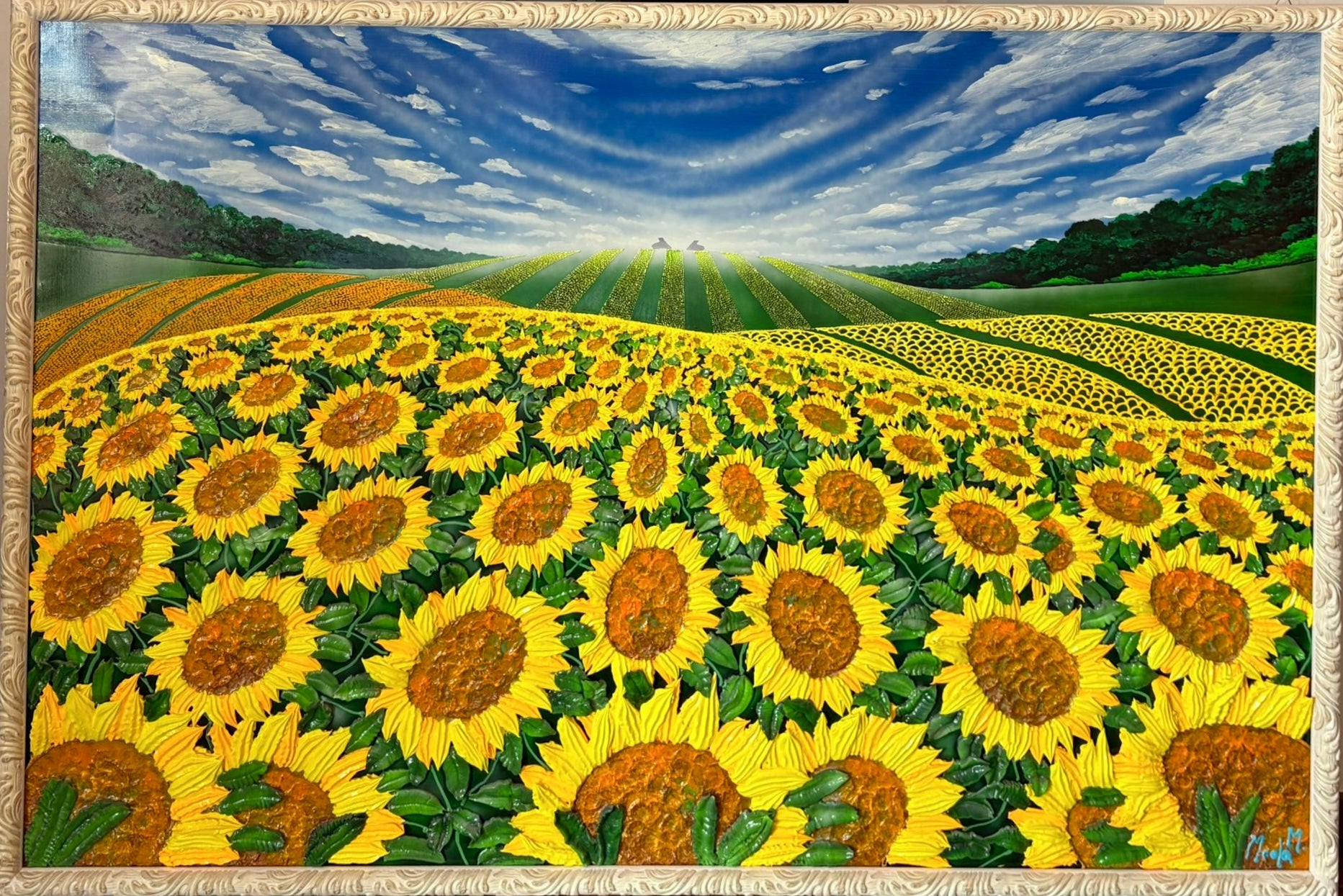Girasoli, olio su tela di grande formato di Massimo Meda
