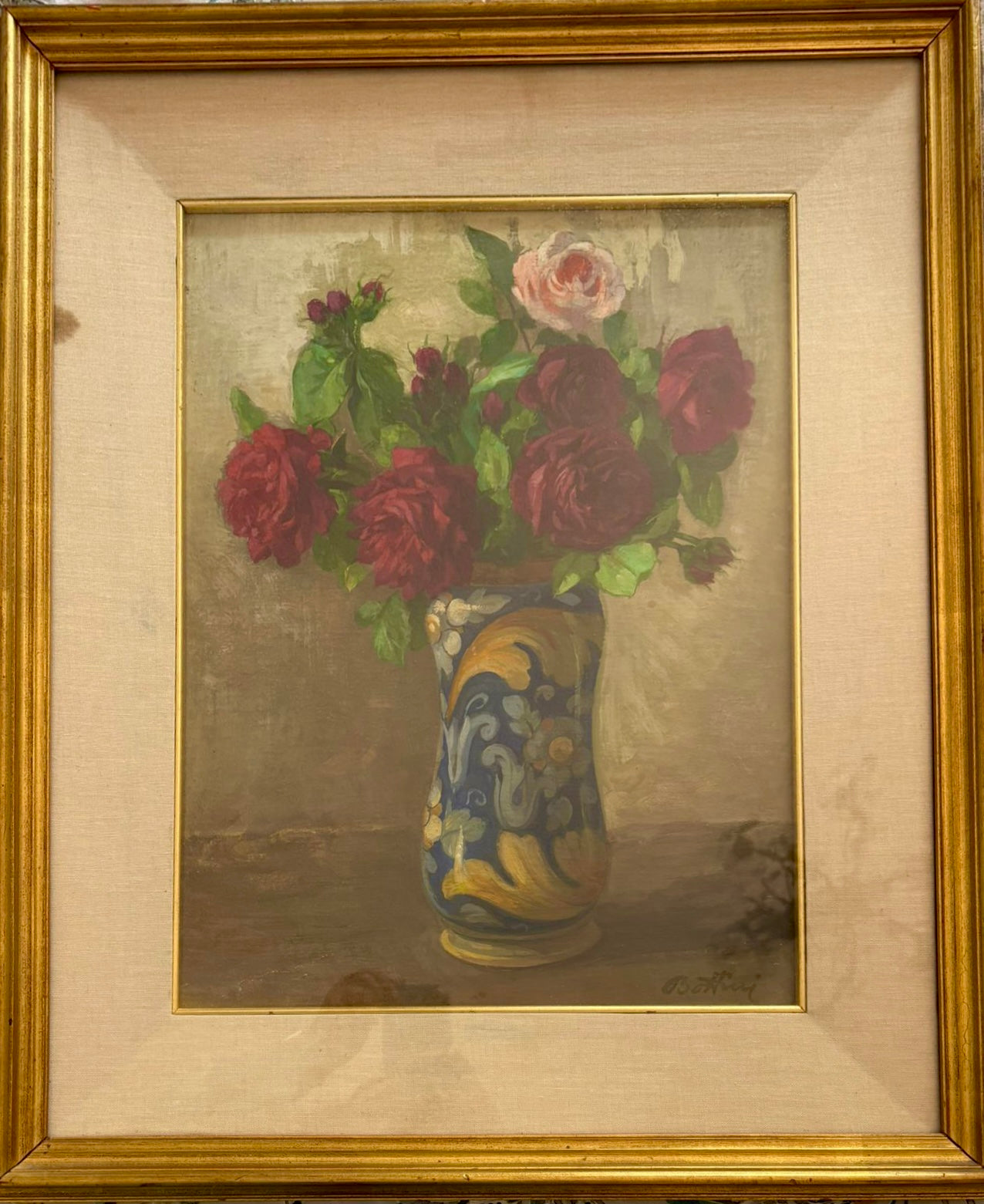 Vaso di rose, olio su tela di Pompeo Bottini