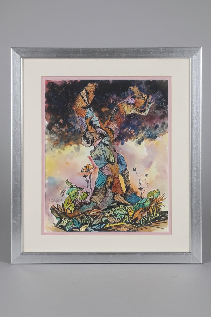 Albero in acquerello su carta di Ennio Lovatti