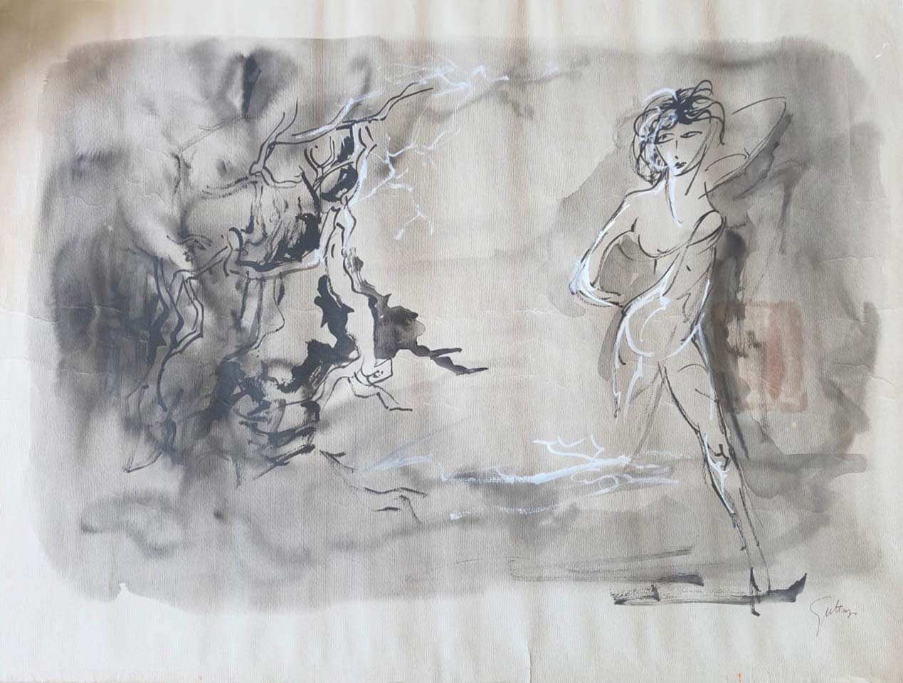 Nudo di donna ad acquerello su carta di Renato Guttuso