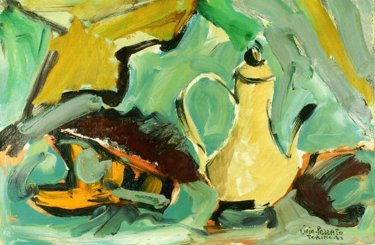 Livio Pezzato - Bodegón con frutas, vajilla y caza