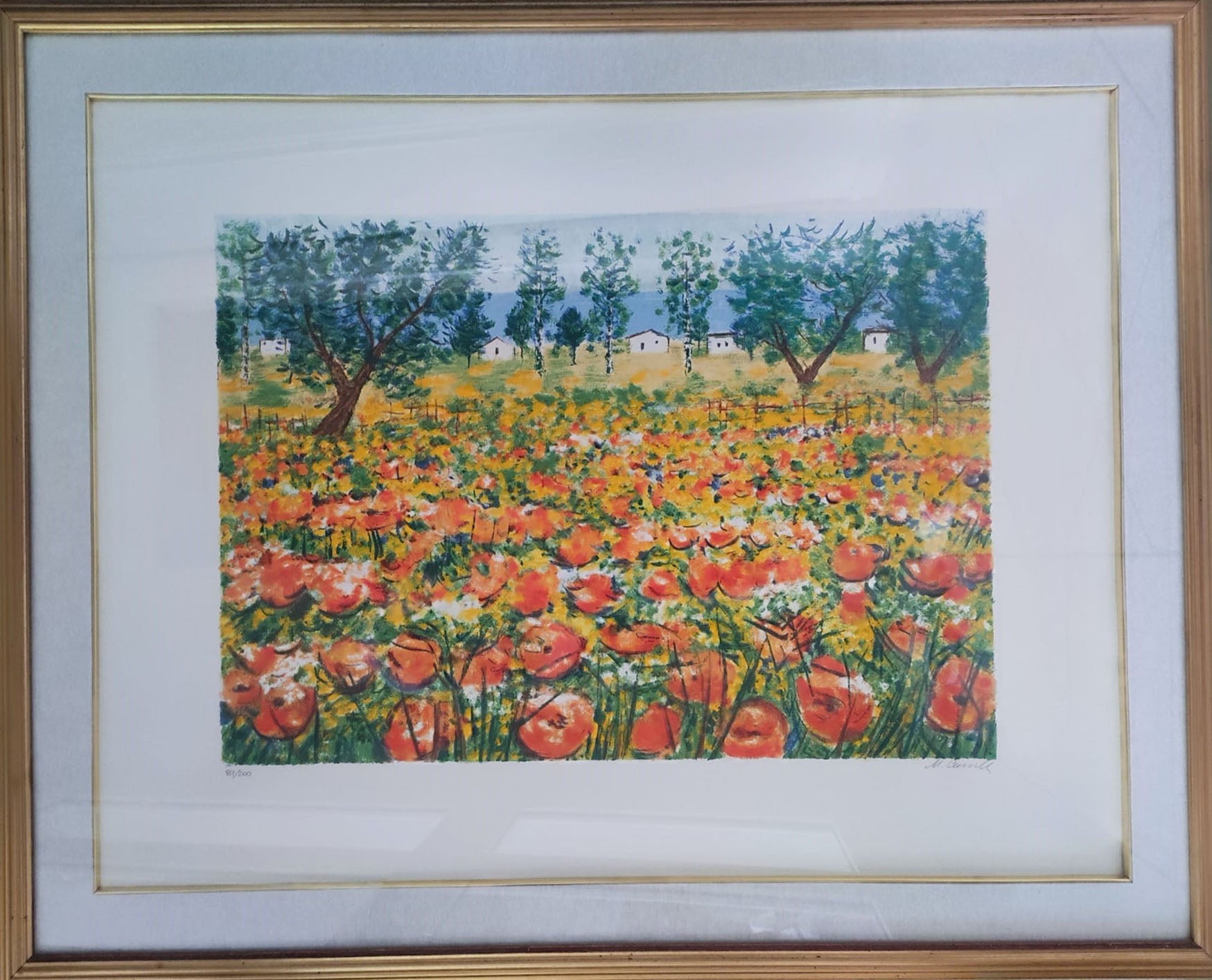 Michele Cascella - Sin título (Paisaje con amapolas y flores)