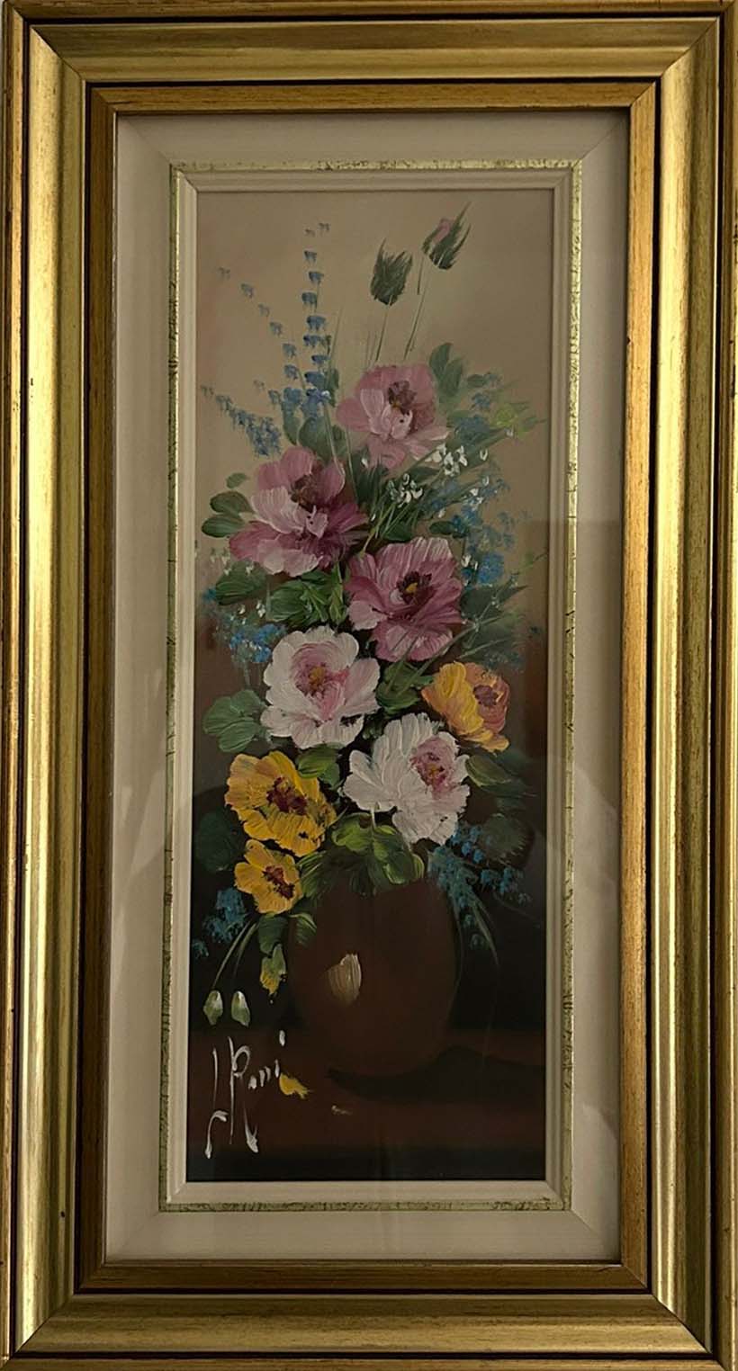 Vaso di fiori dipinto a olio su tela di Lina Rossi
