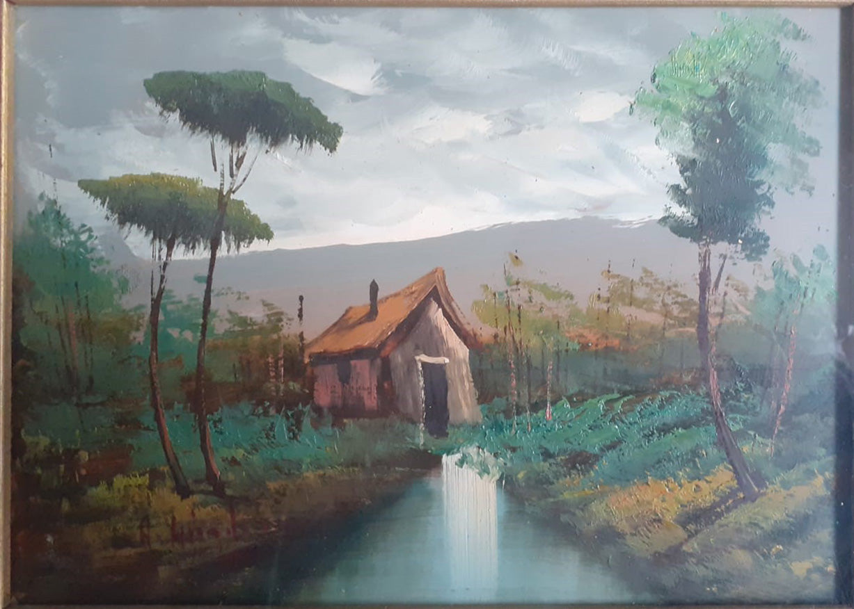 Autore Sconosciuto - Fiume con casa