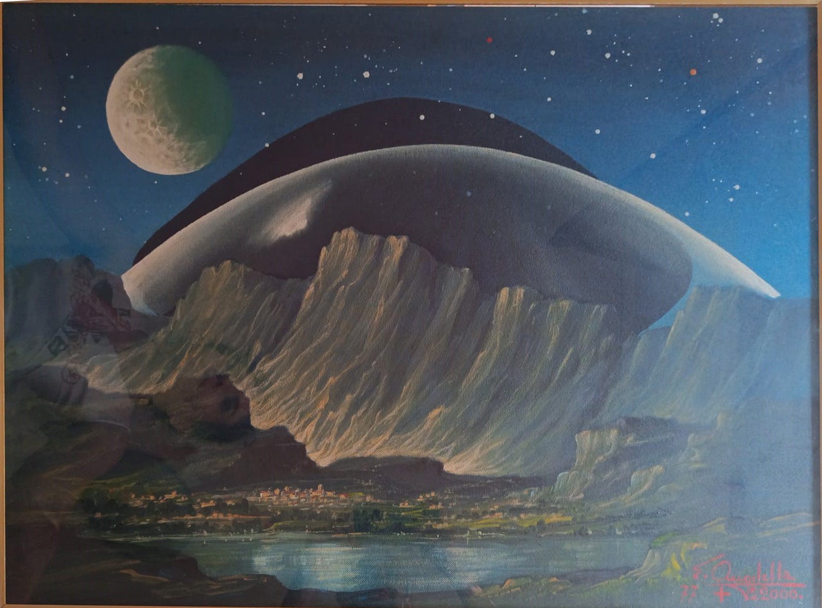 Ermenegildo Angilella - Paisaje con luna y cúpula de una metrópolis