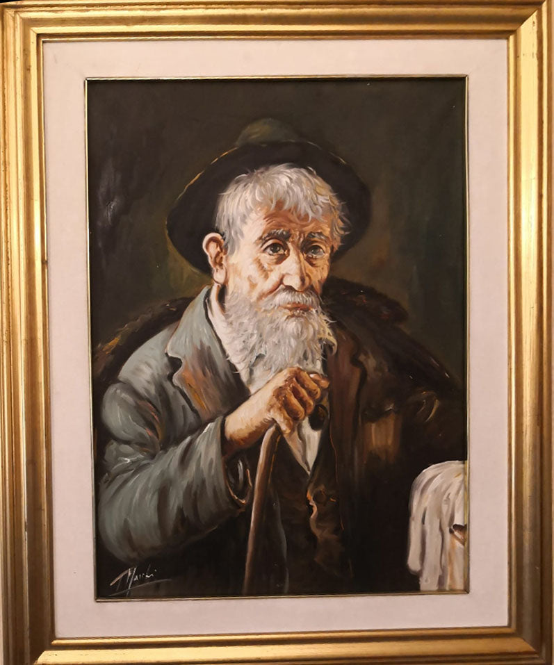 Tristano Marchi - Half-length portrait of an old man with a thick white beard and a walking stick