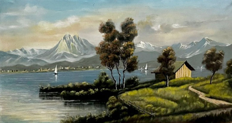 Conti - Lake at sunset, between the mountains and the forest
