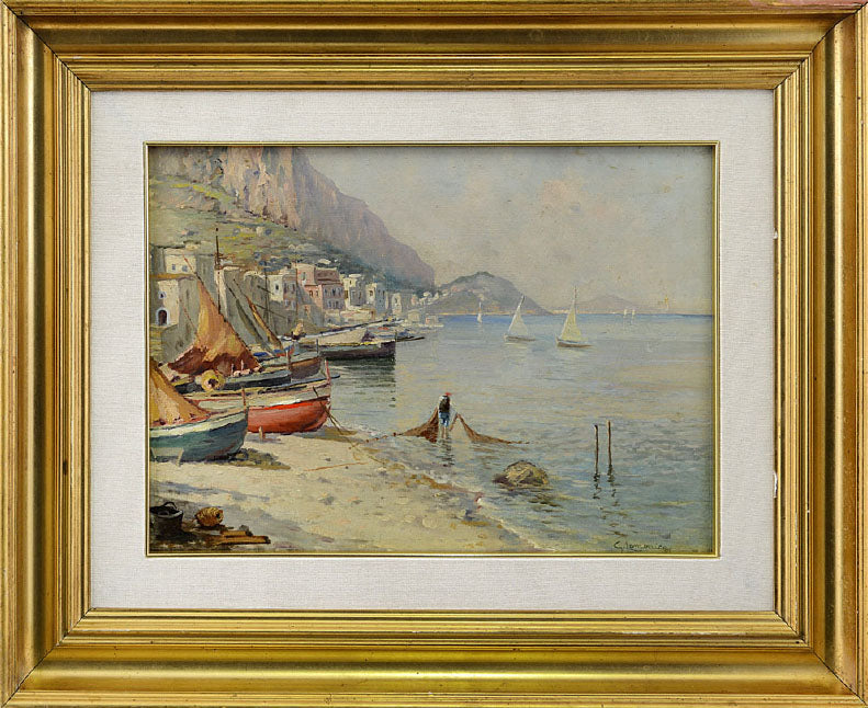 Giuseppe Lamonica - Golfo de Nápoles con pescadores