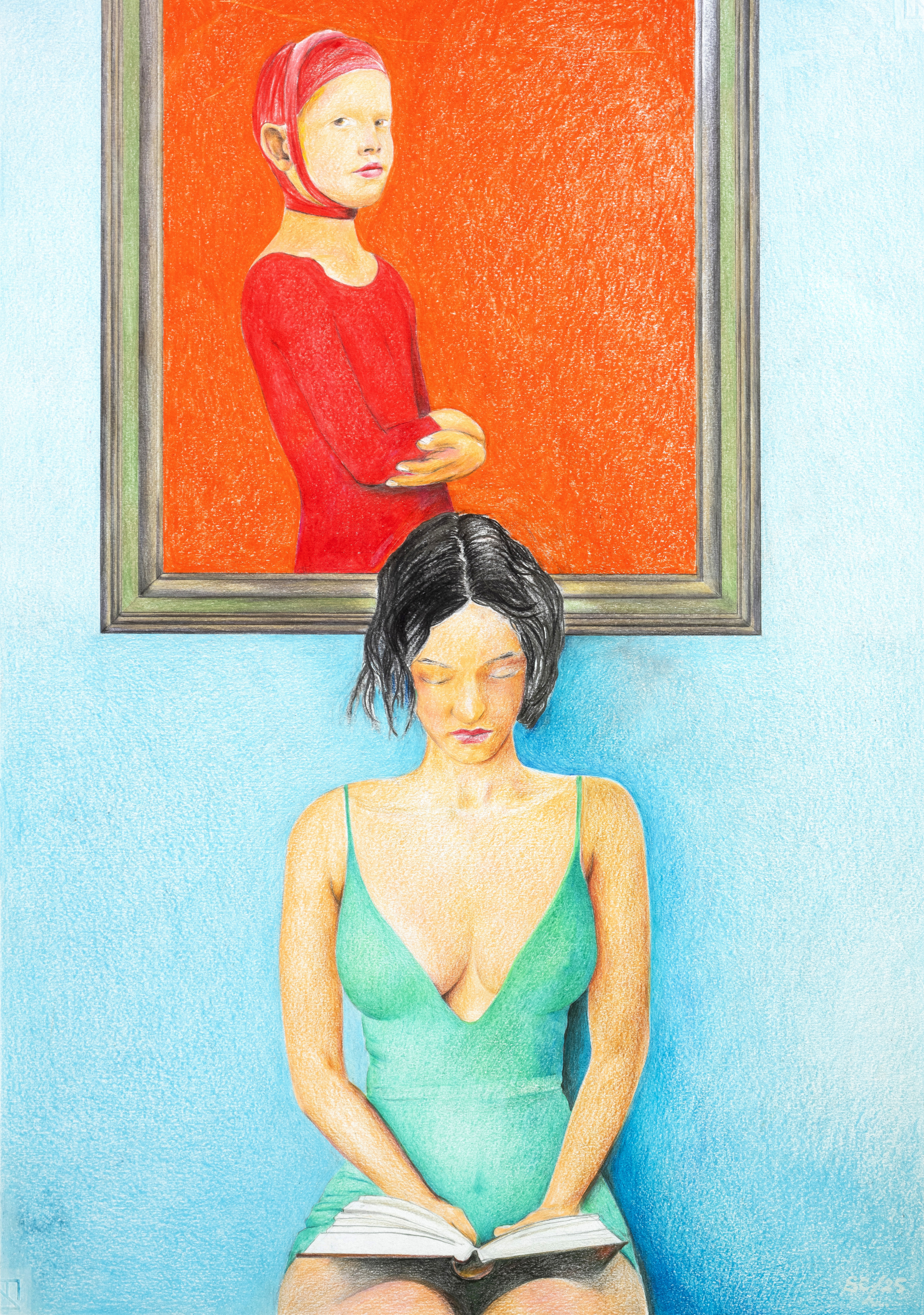 Letture, figura a matita su carta di Sandro Cespoli