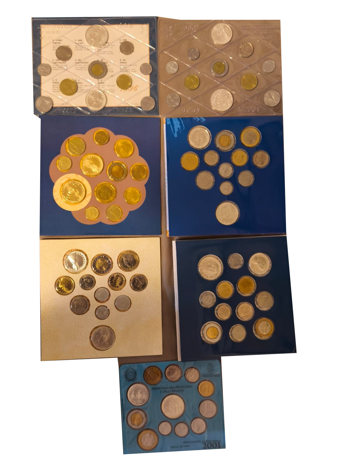 Serie completa de monedas de lira emitidas por la Casa de la Moneda de 1995 a 2001 - Ministerio de Economía y Finanzas