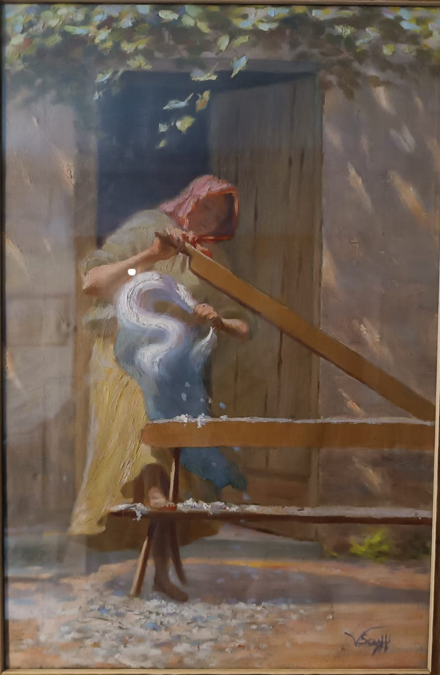 V. Scuffi - Senza titolo (donna che lavora la lana)