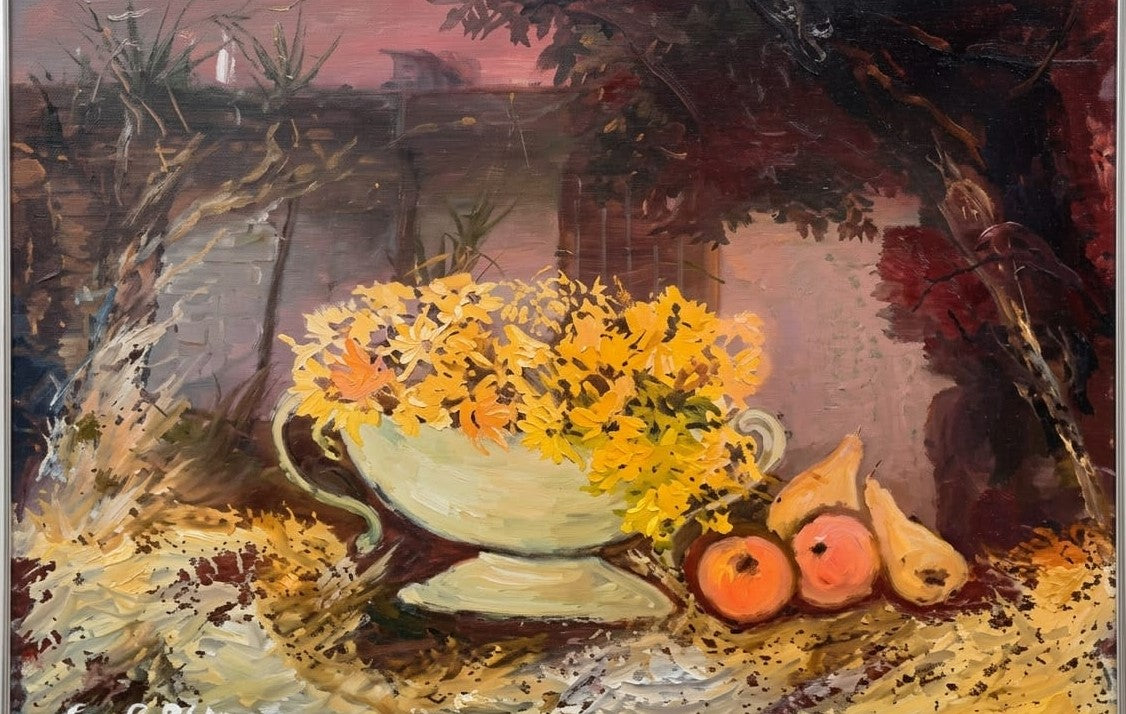 Sem Parigi - natura morta con fiori e frutta