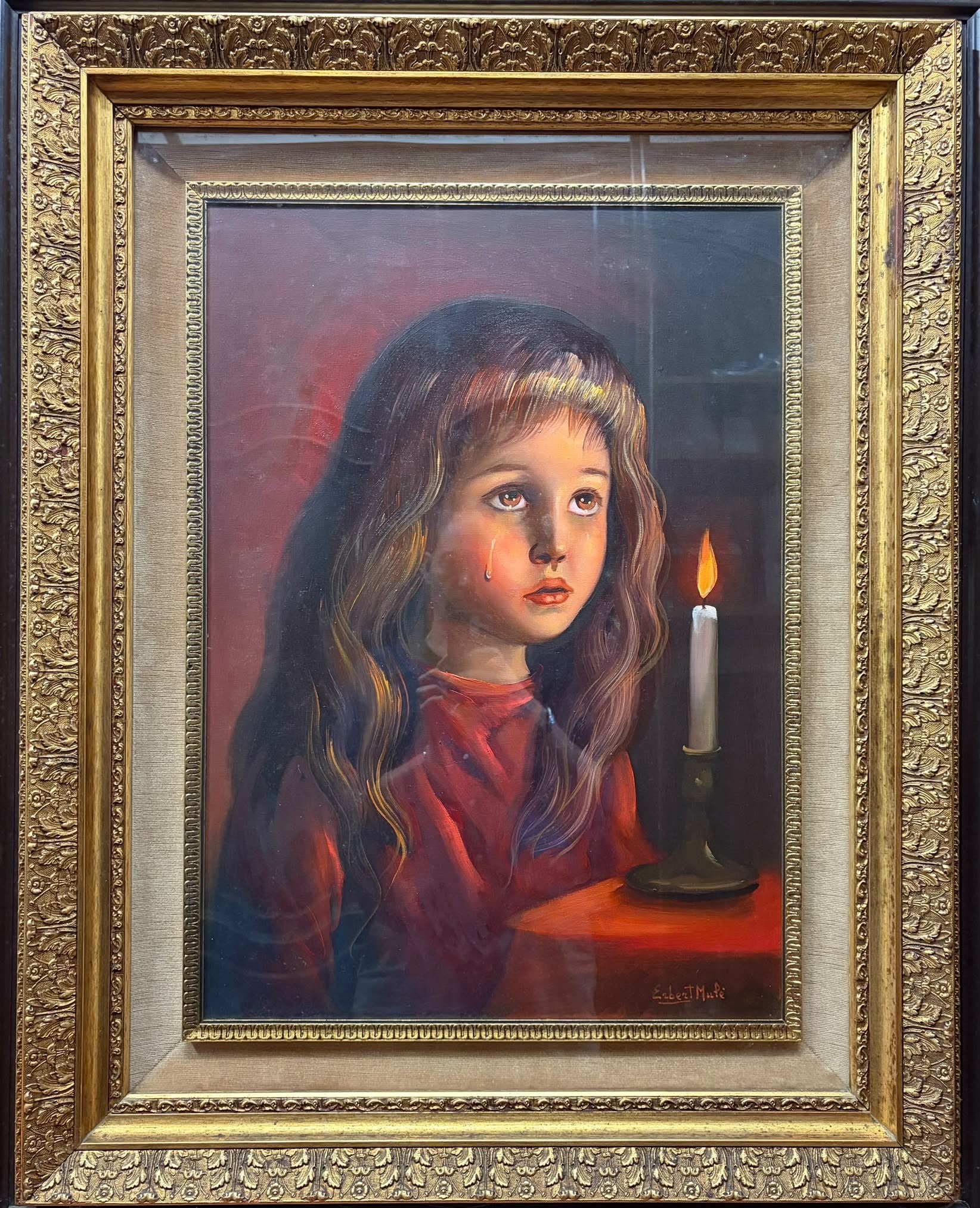 Senza Titolo  (bambina con lacrime) - olio su tela - Erbert Mule'