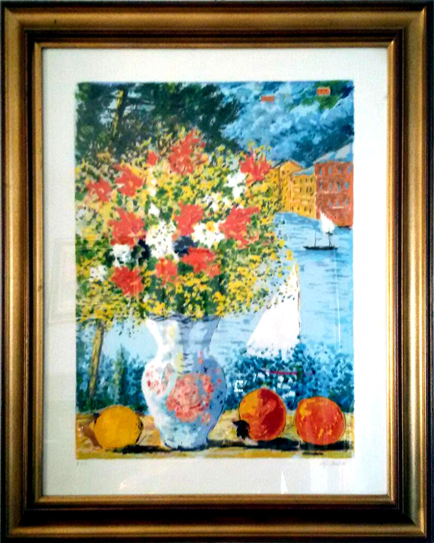 Michele Cascella - Vase of Flowers with Sea