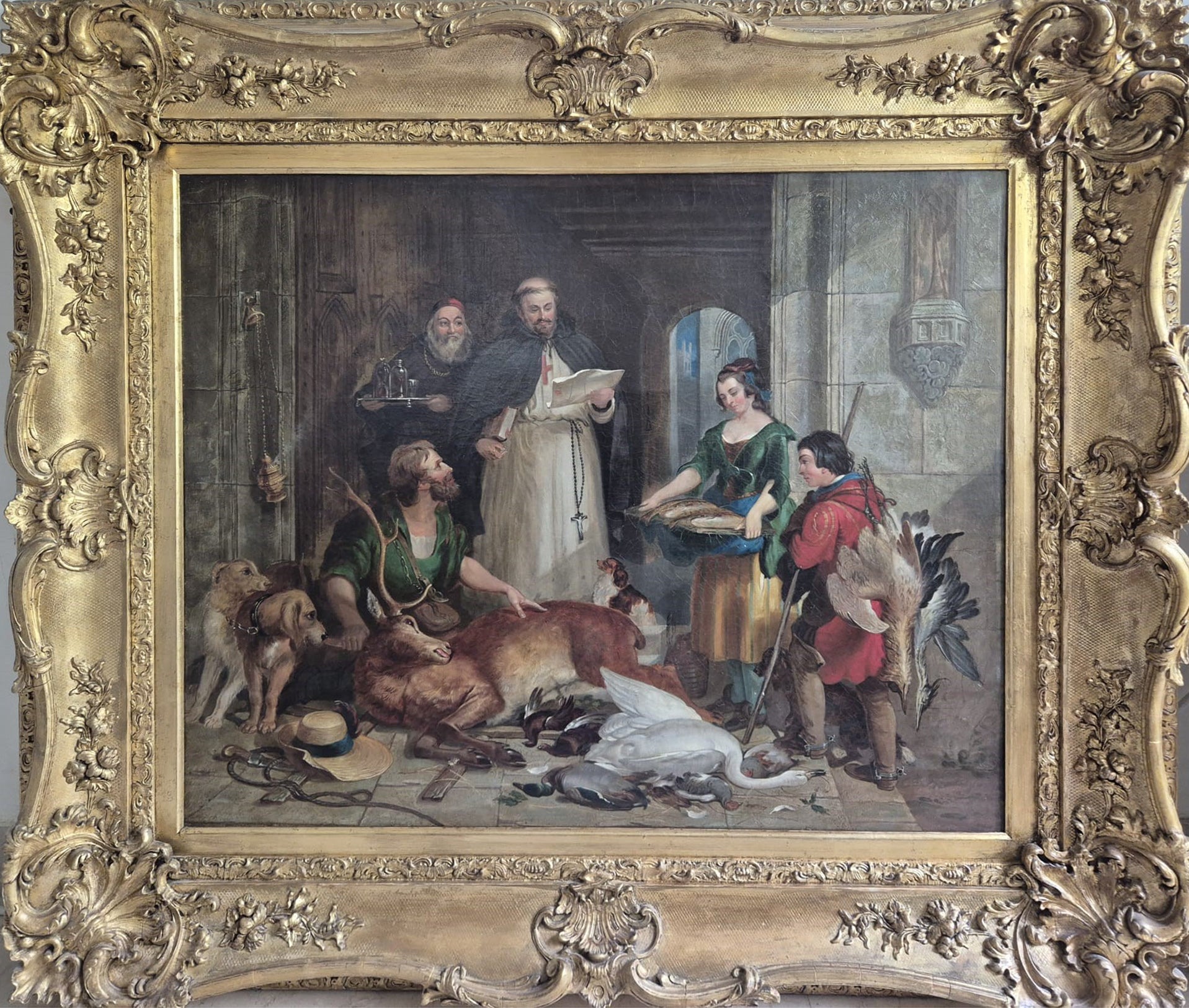 Anonimo, copia da Edwin Landseer - Scena dei tempi antichi all'Abbazia di Bolton