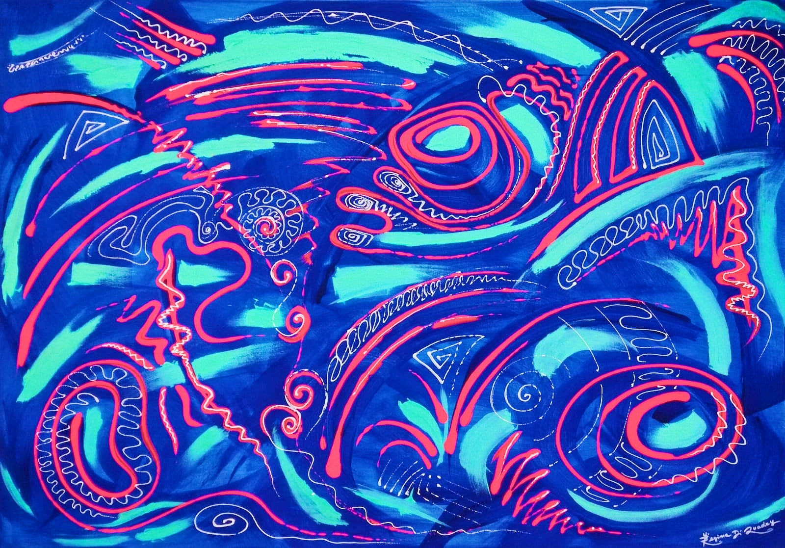 Deep Blue with Red, Green and White influences