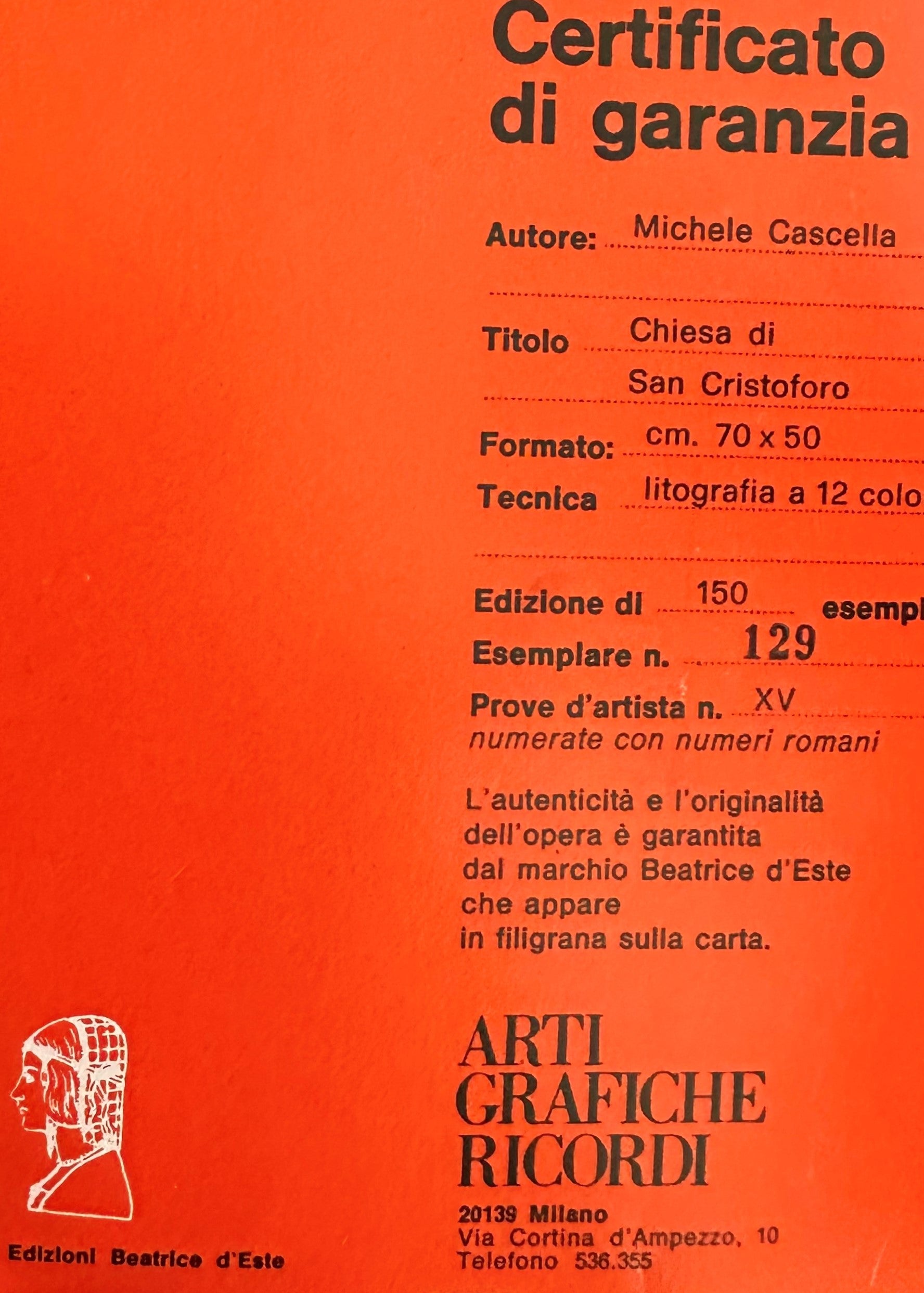 MICHELE CASCELLA - IGLESIA DE SAN CRISTOFORO - LITOGRAFÍA