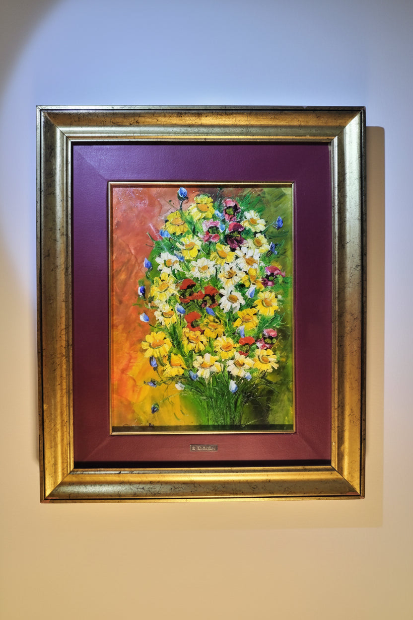 Olio su tela di Enzo Sozzo con fiori di campo