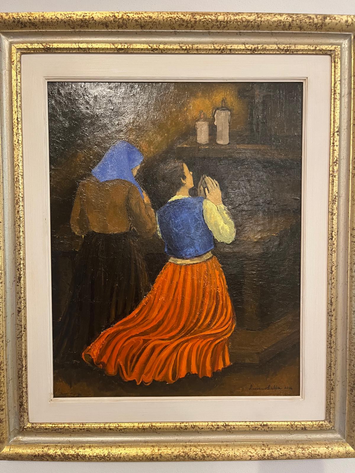 Figure femminili in preghiera, olio su tela di Luciano Lalla