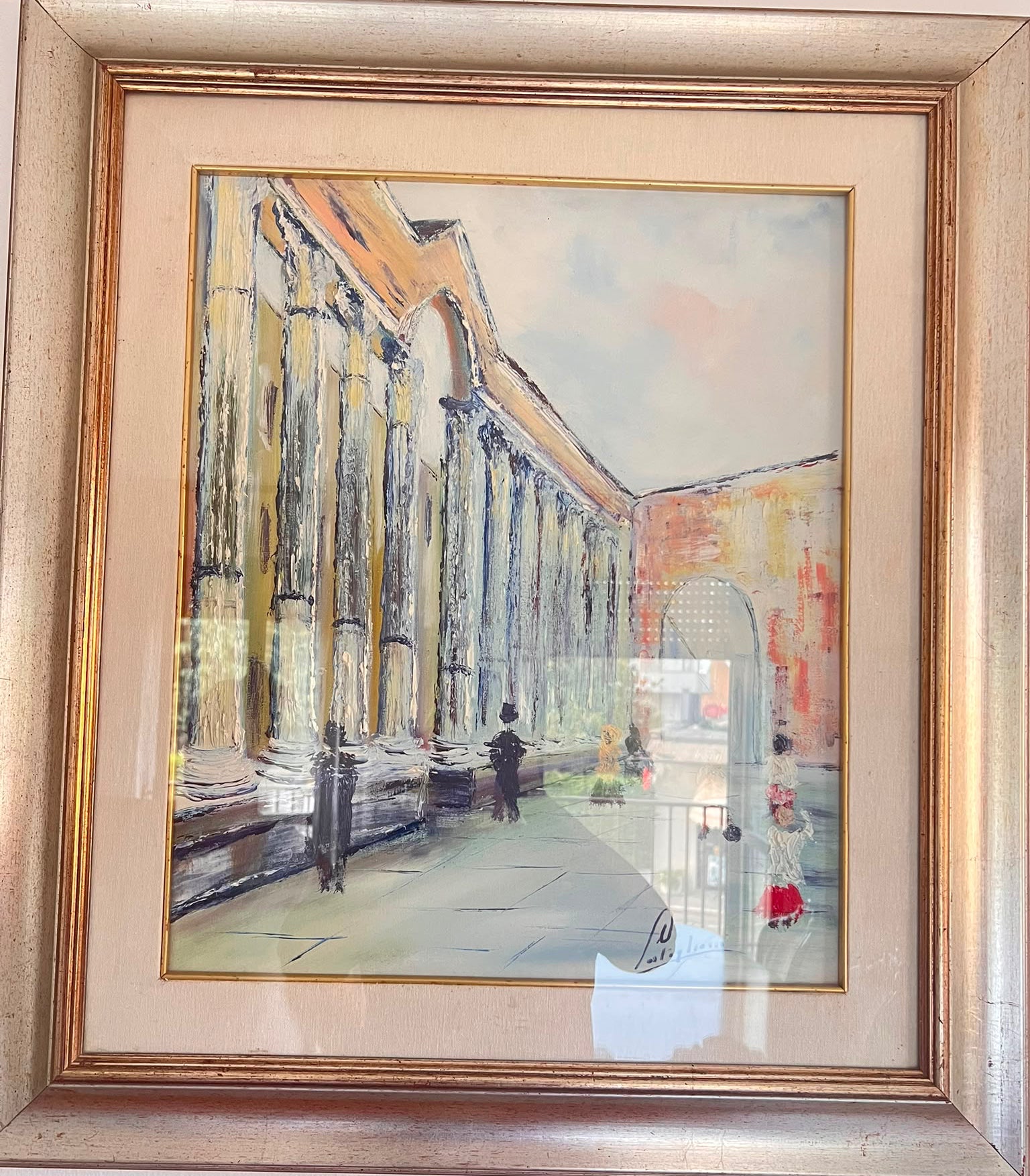 Olio di Cesare Castiglioni con Colonnato di San Lorenzo a Milano
