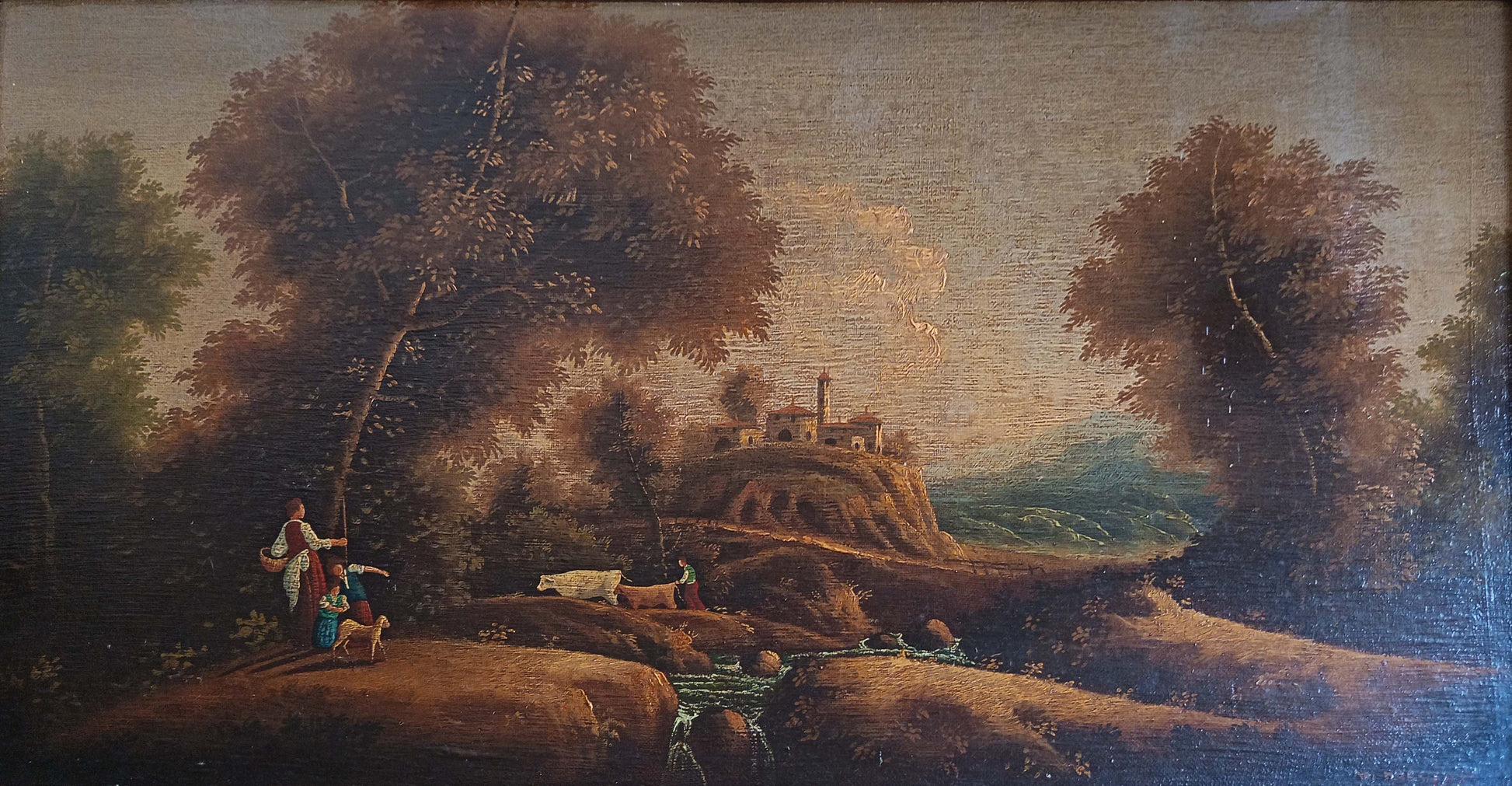 Paesaggio con figure, olio su tela di Marshars
