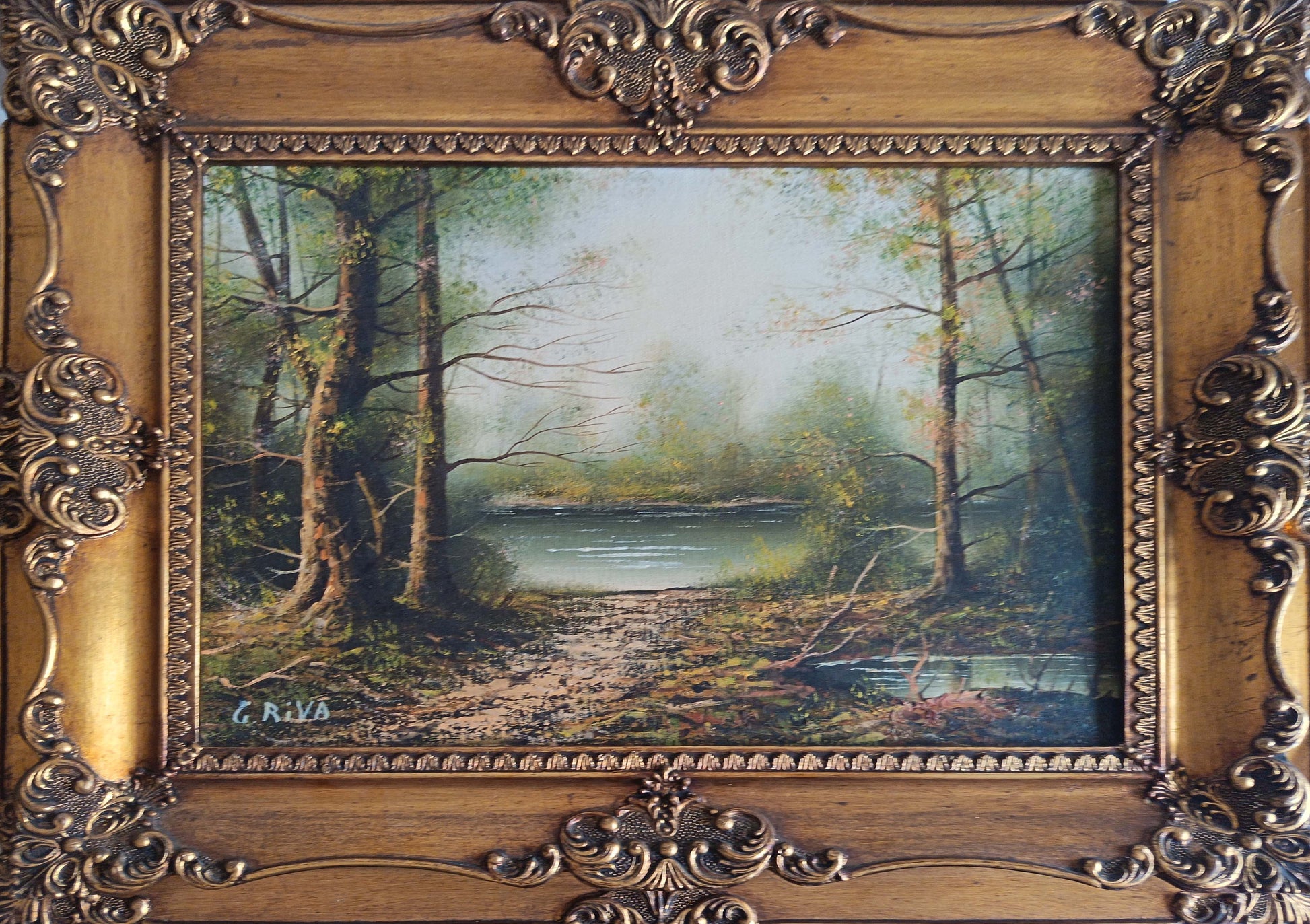 Paesaggio, olio su tela di G. Riva