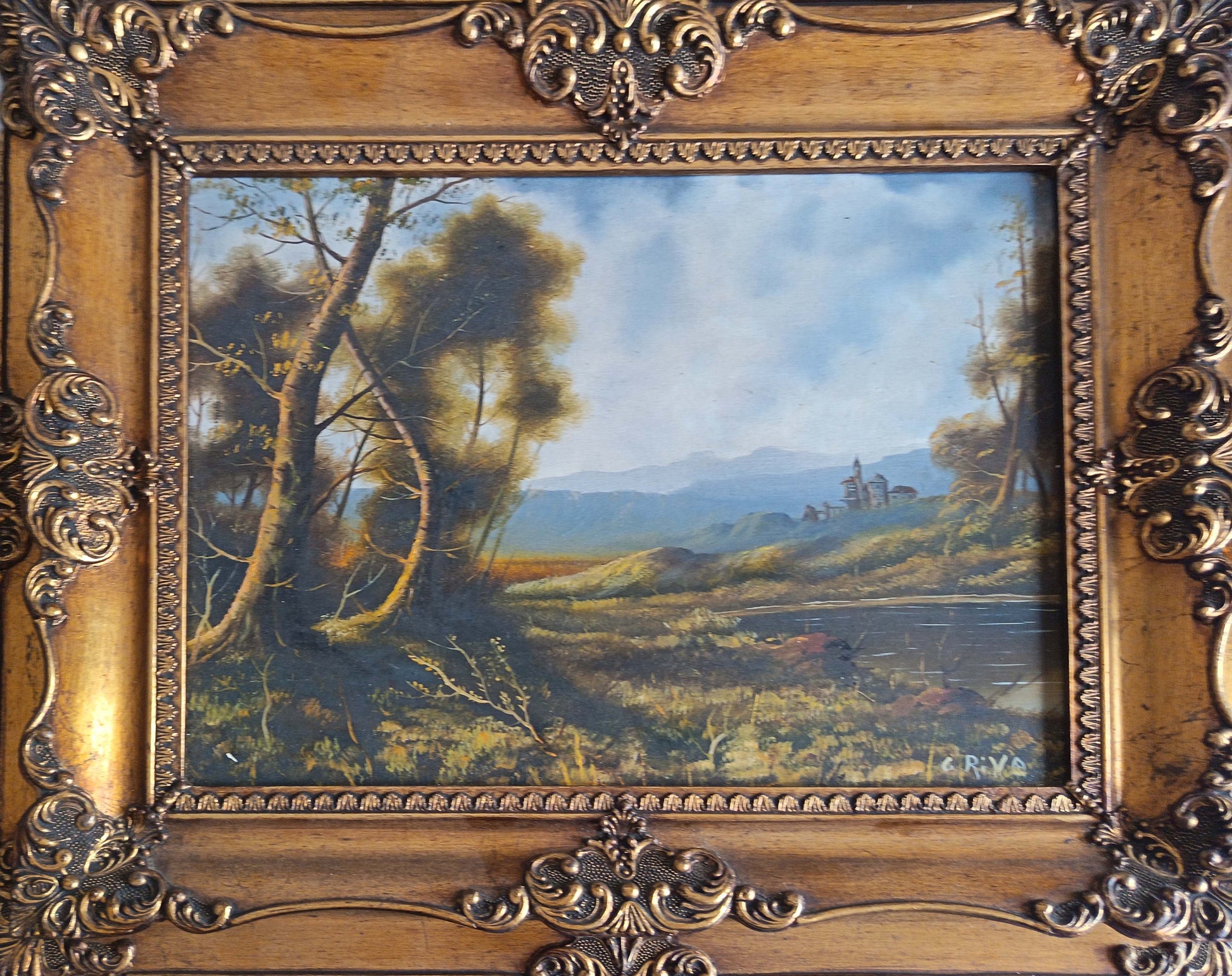 Paesaggio, olio su tela di G. Riva