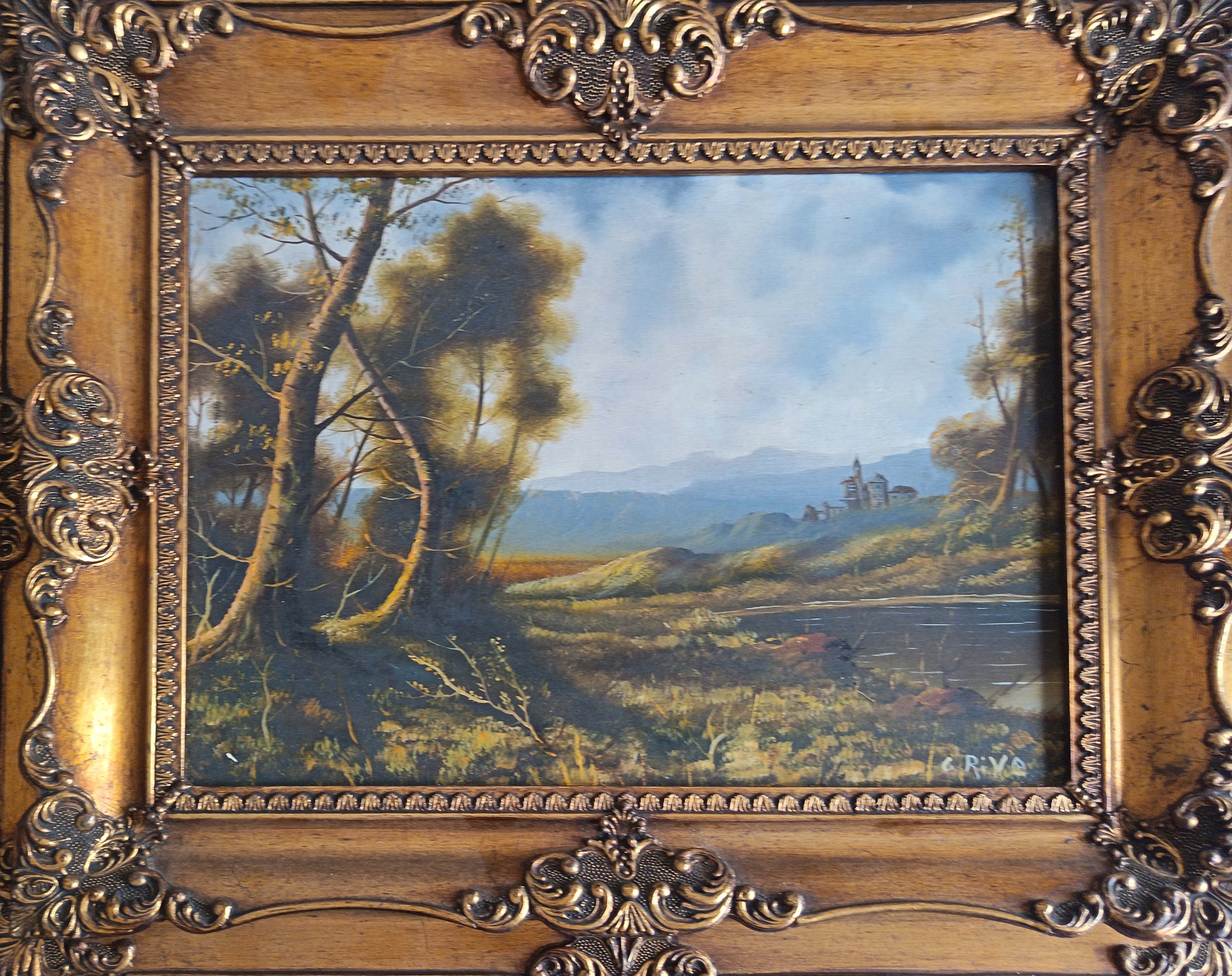 Paesaggio, olio su tela di G. Riva