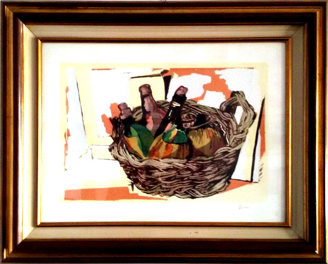 Renato Guttuso - Cesta con botellas