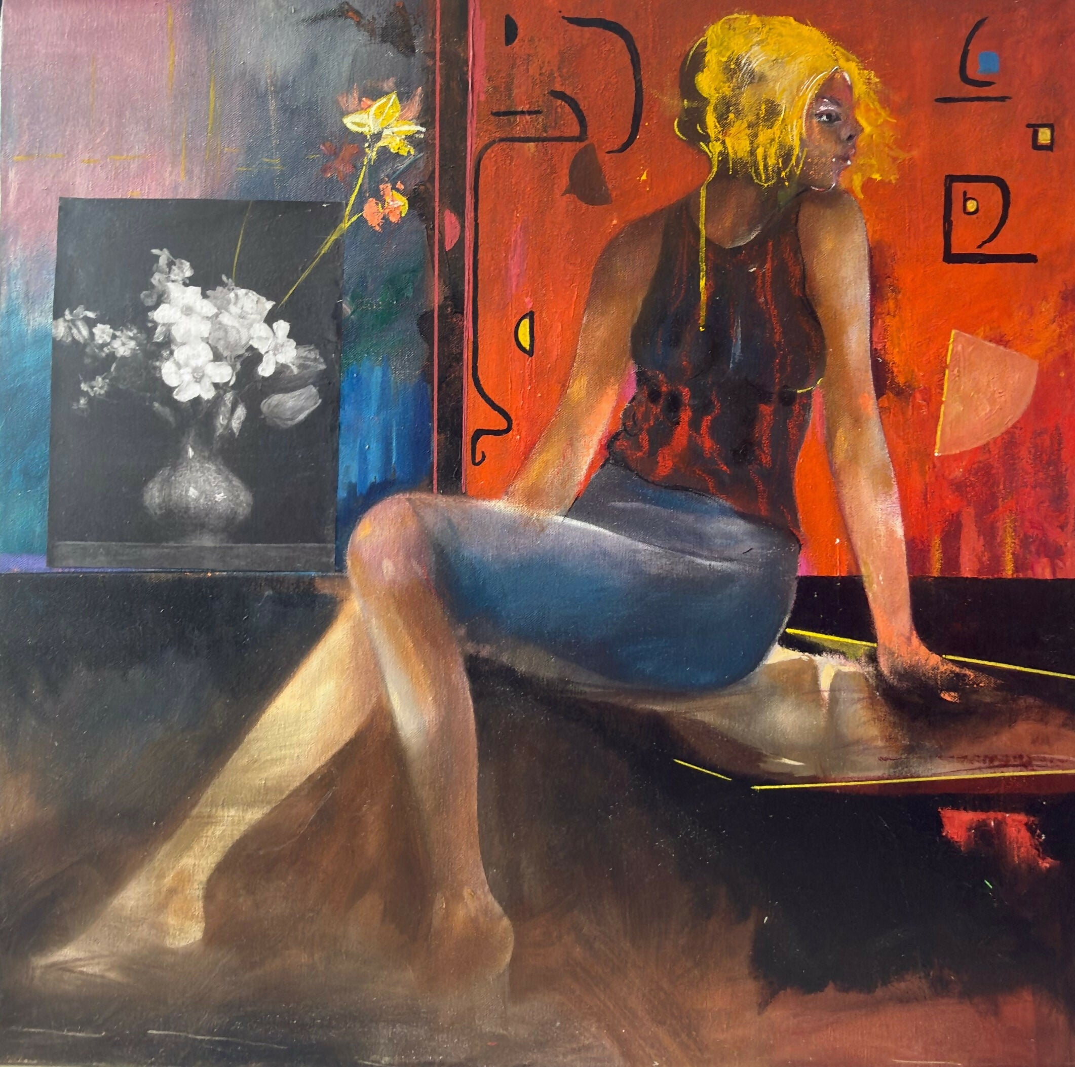 Female figure and tribute to illustrious artists