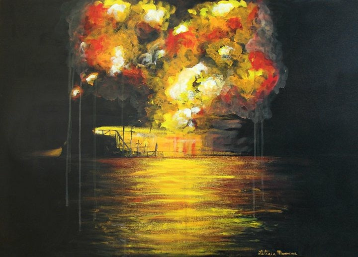 Letizia Mannina - Agua y fuego, explosión de plataforma petrolífera por la noche