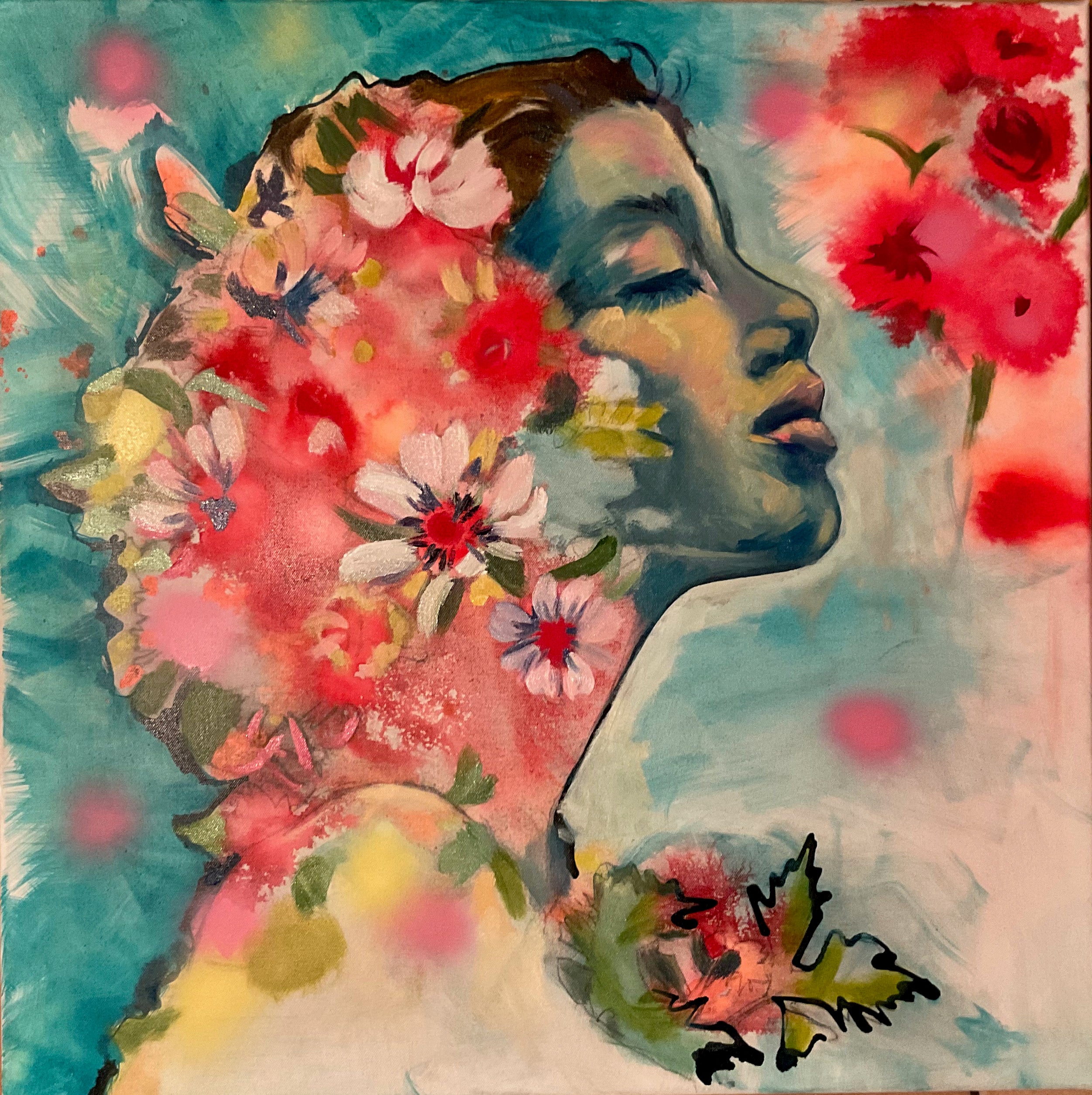 Flower power - head with flowers