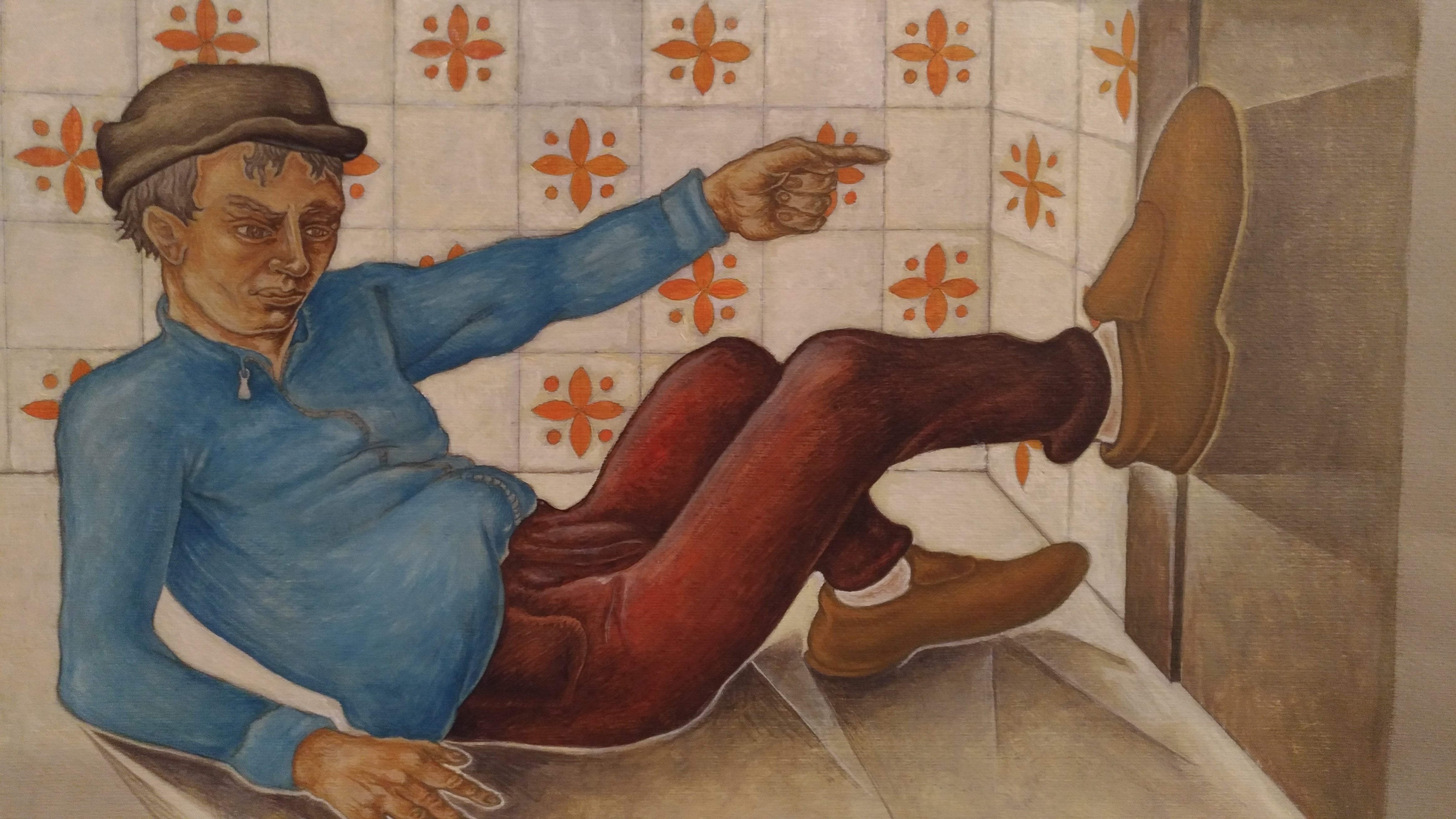 Claudio Giovanni Amore - L'uomo dai grandi piedi appoggiato al muro