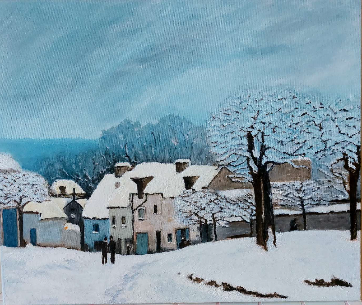 Alfredo Sisley. La Place du chenil à Marly efectos de neige