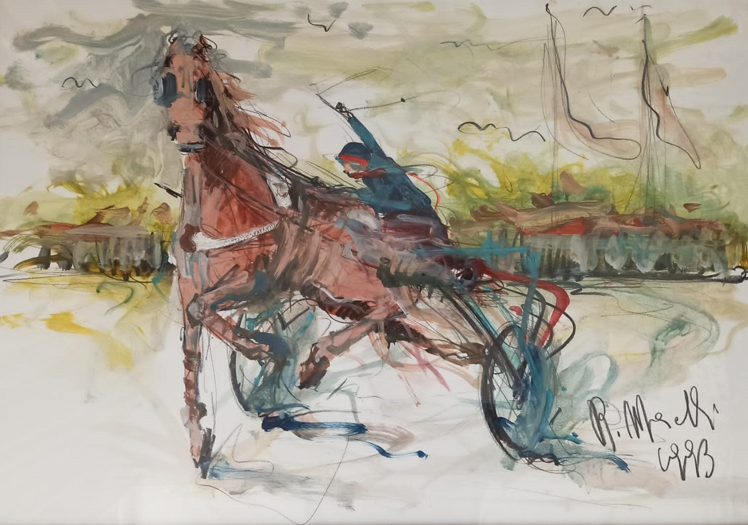 ROBERTO MERELLI - CAVALLO AL TROTTO CON DRIVER SU SULKY