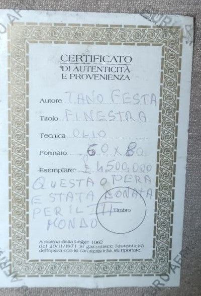 TANO FESTA - FINESTRA - QUEST'OPERA FU DONATA PER IL III MONDO
